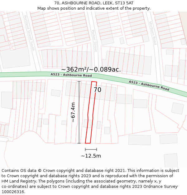 70, ASHBOURNE ROAD, LEEK, ST13 5AT: Plot and title map