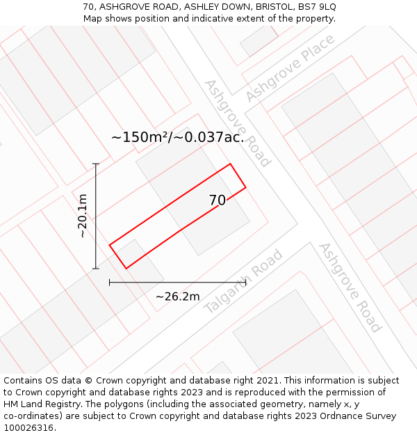 70, ASHGROVE ROAD, ASHLEY DOWN, BRISTOL, BS7 9LQ: Plot and title map