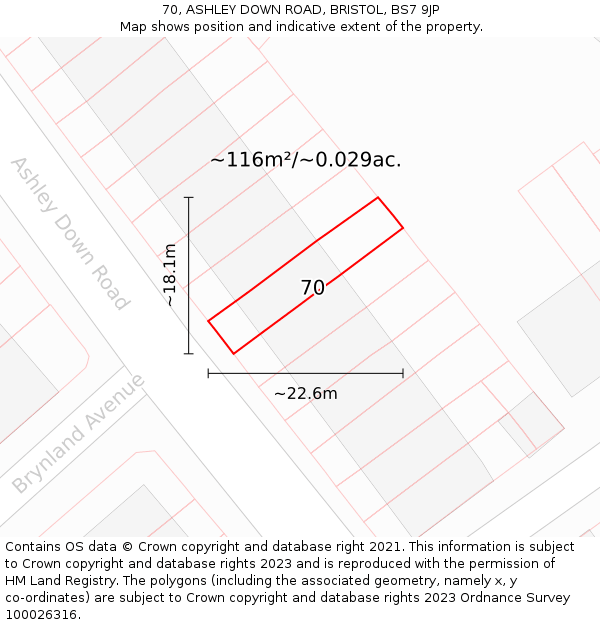 70, ASHLEY DOWN ROAD, BRISTOL, BS7 9JP: Plot and title map