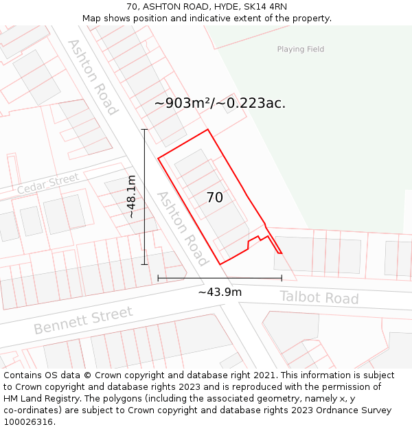 70, ASHTON ROAD, HYDE, SK14 4RN: Plot and title map