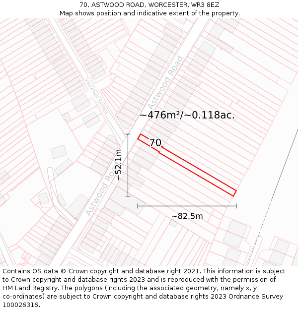 70, ASTWOOD ROAD, WORCESTER, WR3 8EZ: Plot and title map