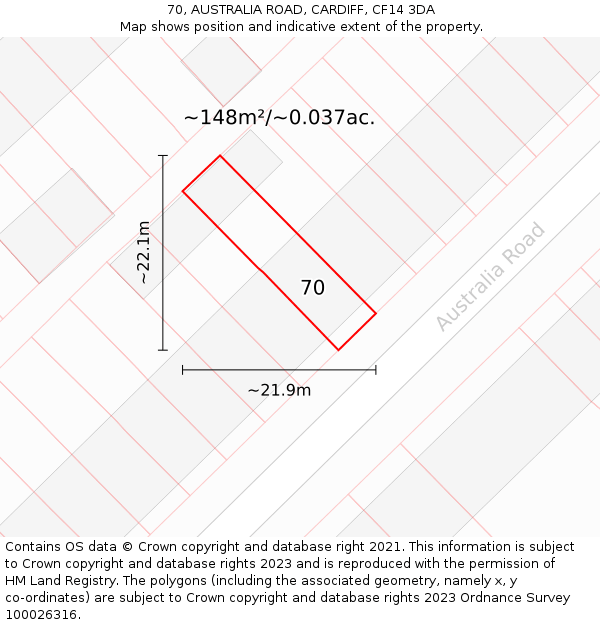 70, AUSTRALIA ROAD, CARDIFF, CF14 3DA: Plot and title map