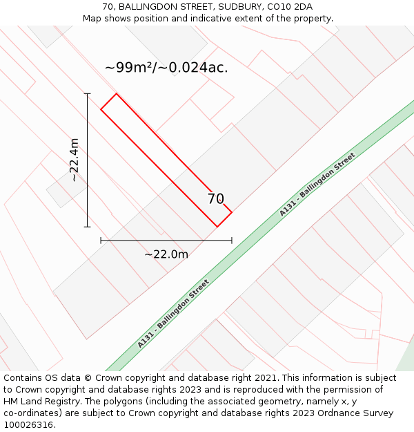70, BALLINGDON STREET, SUDBURY, CO10 2DA: Plot and title map