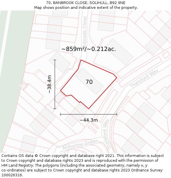 70, BANBROOK CLOSE, SOLIHULL, B92 9NE: Plot and title map