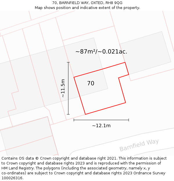 70, BARNFIELD WAY, OXTED, RH8 9QG: Plot and title map