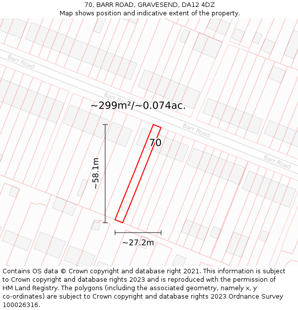 70, BARR ROAD, GRAVESEND, DA12 4DZ: Plot and title map
