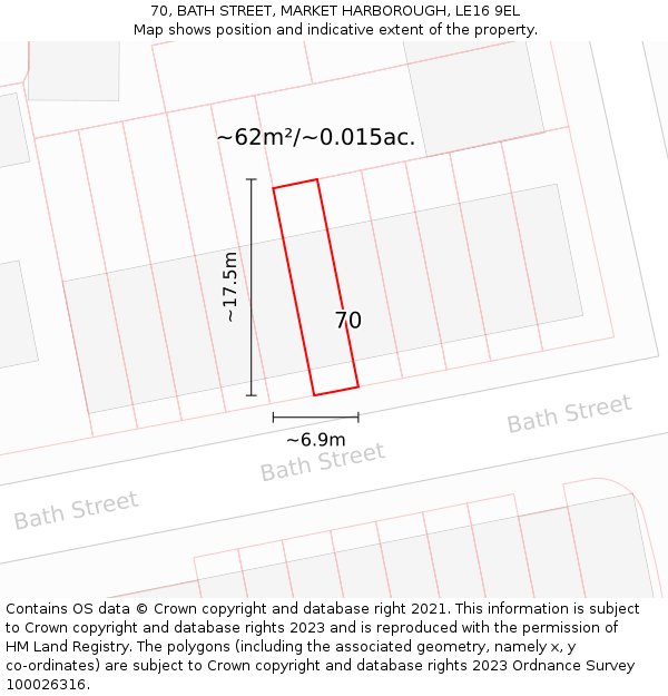 70, BATH STREET, MARKET HARBOROUGH, LE16 9EL: Plot and title map