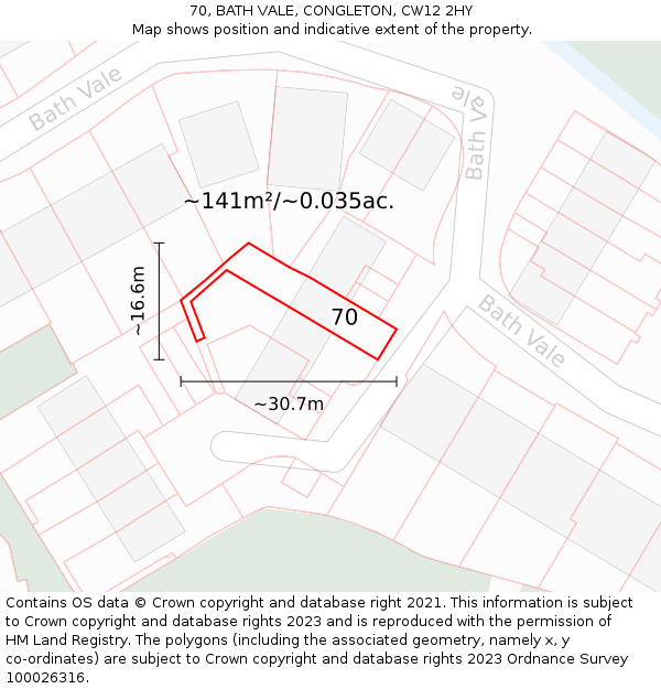 70, BATH VALE, CONGLETON, CW12 2HY: Plot and title map