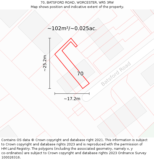 70, BATSFORD ROAD, WORCESTER, WR5 3RW: Plot and title map