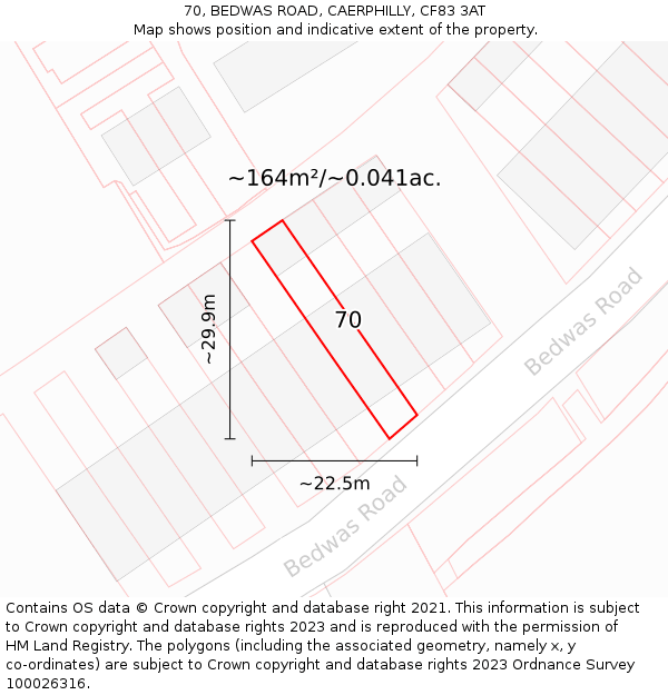 70, BEDWAS ROAD, CAERPHILLY, CF83 3AT: Plot and title map