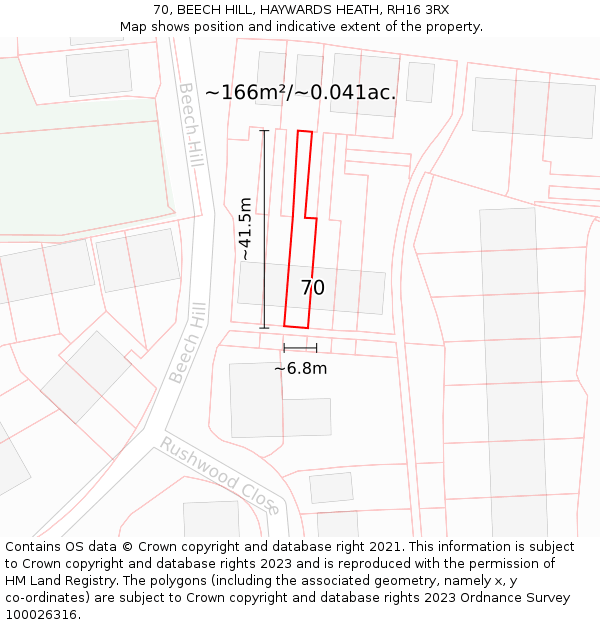 70, BEECH HILL, HAYWARDS HEATH, RH16 3RX: Plot and title map
