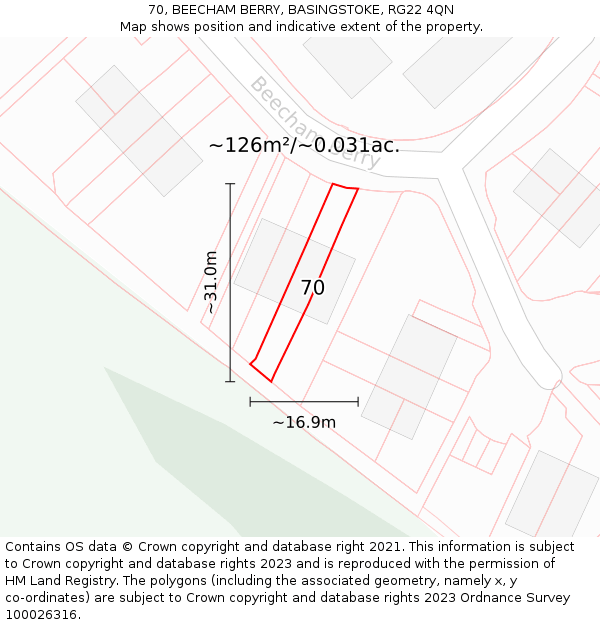 70, BEECHAM BERRY, BASINGSTOKE, RG22 4QN: Plot and title map