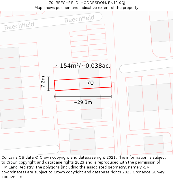 70, BEECHFIELD, HODDESDON, EN11 9QJ: Plot and title map