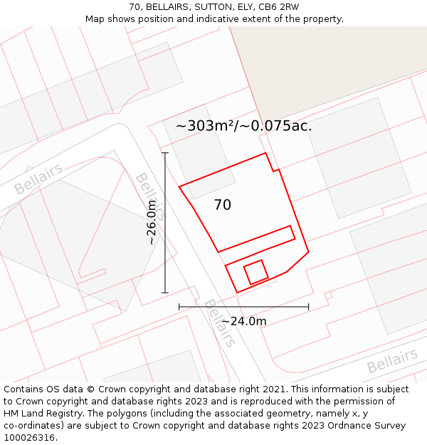 70, BELLAIRS, SUTTON, ELY, CB6 2RW: Plot and title map