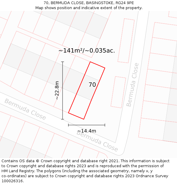 70, BERMUDA CLOSE, BASINGSTOKE, RG24 9PE: Plot and title map