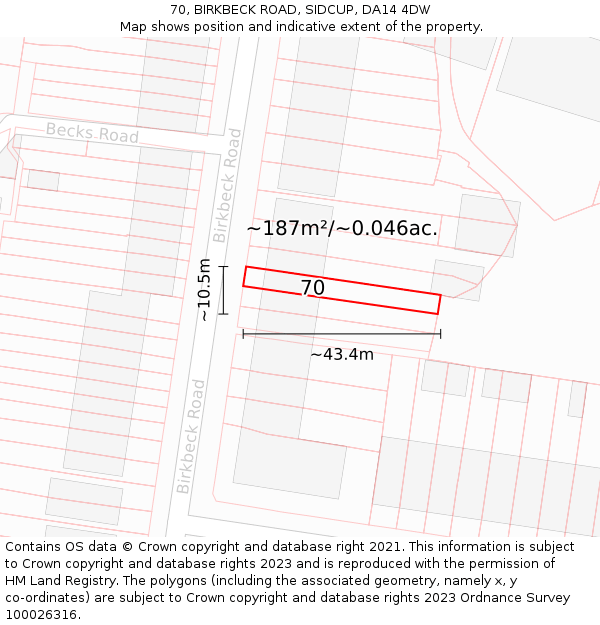 70, BIRKBECK ROAD, SIDCUP, DA14 4DW: Plot and title map