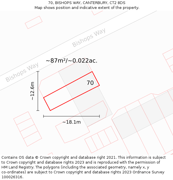 70, BISHOPS WAY, CANTERBURY, CT2 8DS: Plot and title map