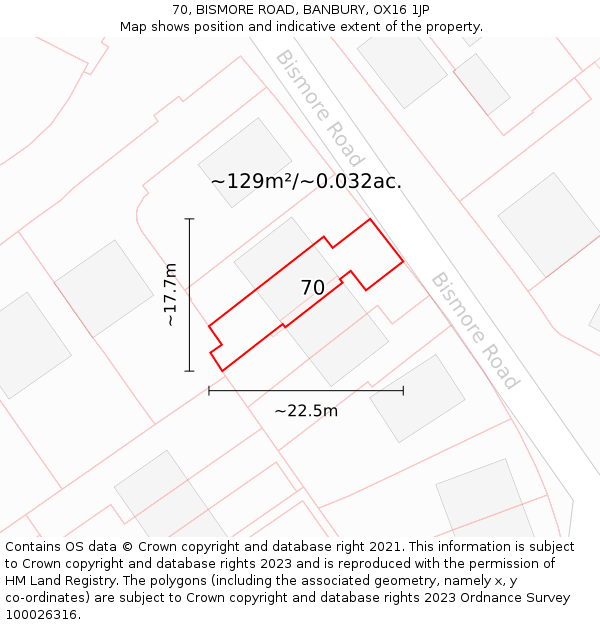70, BISMORE ROAD, BANBURY, OX16 1JP: Plot and title map