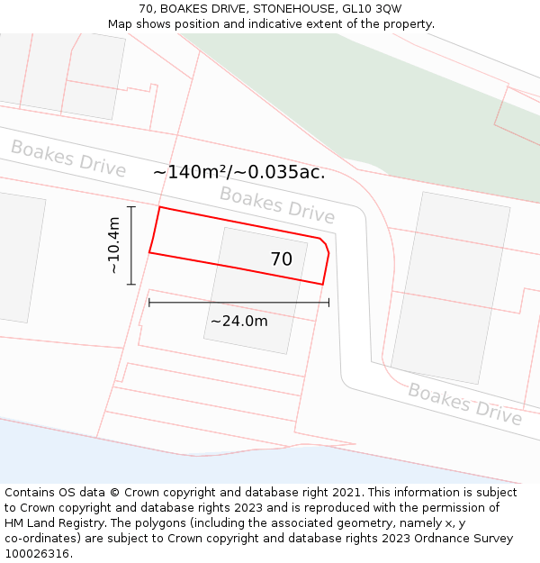 70, BOAKES DRIVE, STONEHOUSE, GL10 3QW: Plot and title map