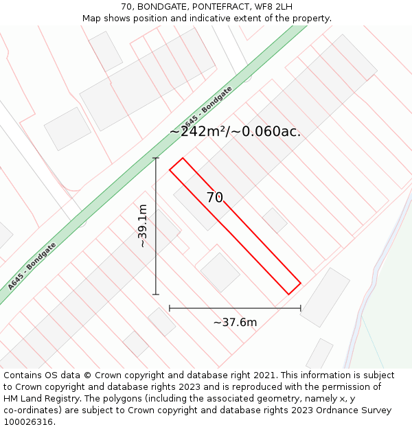 70, BONDGATE, PONTEFRACT, WF8 2LH: Plot and title map