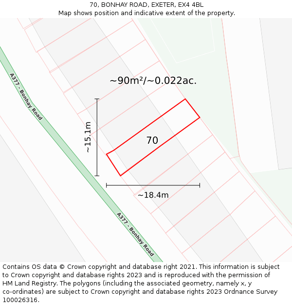 70, BONHAY ROAD, EXETER, EX4 4BL: Plot and title map