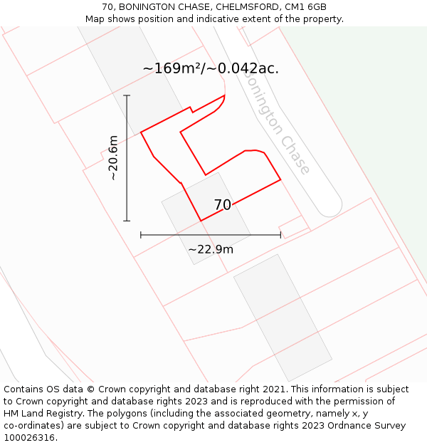 70, BONINGTON CHASE, CHELMSFORD, CM1 6GB: Plot and title map