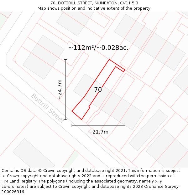 70, BOTTRILL STREET, NUNEATON, CV11 5JB: Plot and title map