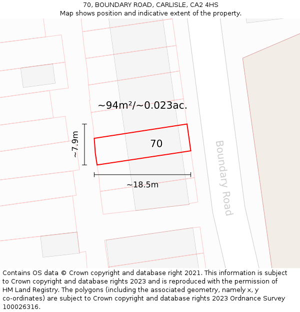70, BOUNDARY ROAD, CARLISLE, CA2 4HS: Plot and title map