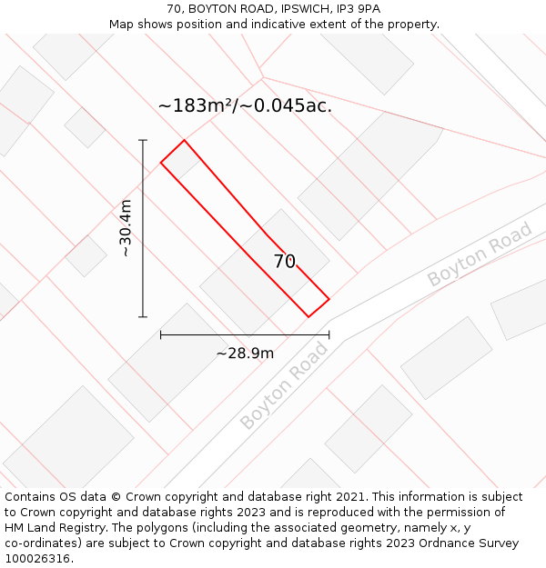 70, BOYTON ROAD, IPSWICH, IP3 9PA: Plot and title map