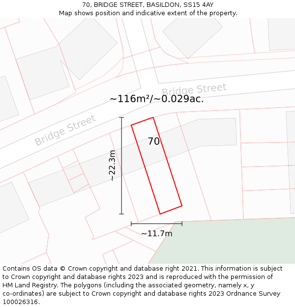 70, BRIDGE STREET, BASILDON, SS15 4AY: Plot and title map