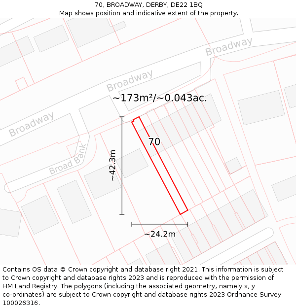 70, BROADWAY, DERBY, DE22 1BQ: Plot and title map
