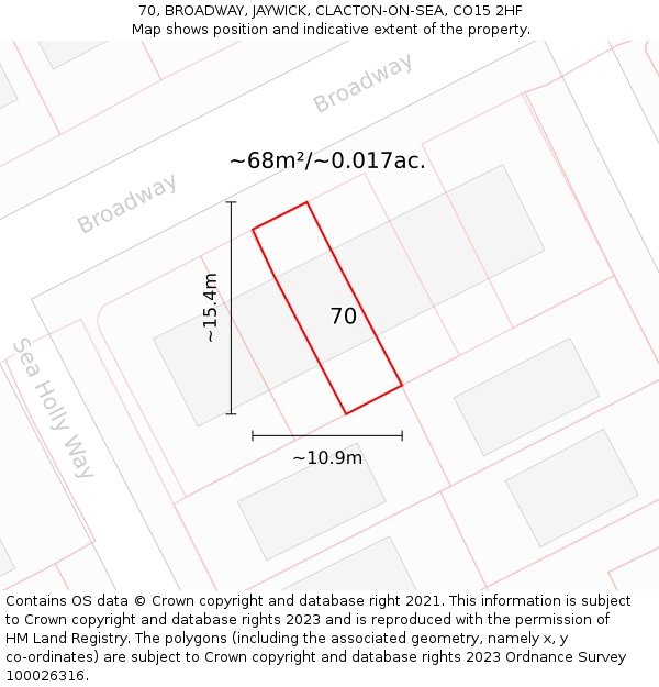 70, BROADWAY, JAYWICK, CLACTON-ON-SEA, CO15 2HF: Plot and title map