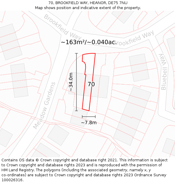 70, BROOKFIELD WAY, HEANOR, DE75 7NU: Plot and title map