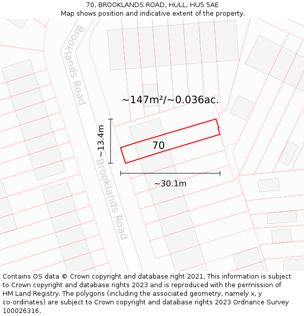 70, BROOKLANDS ROAD, HULL, HU5 5AE: Plot and title map