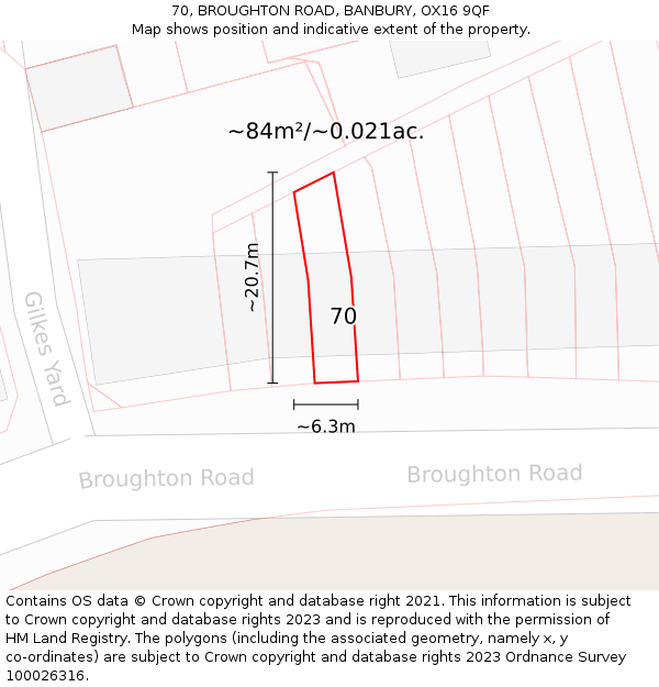 70, BROUGHTON ROAD, BANBURY, OX16 9QF: Plot and title map
