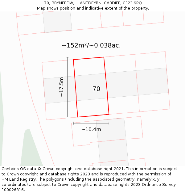 70, BRYNFEDW, LLANEDEYRN, CARDIFF, CF23 9PQ: Plot and title map