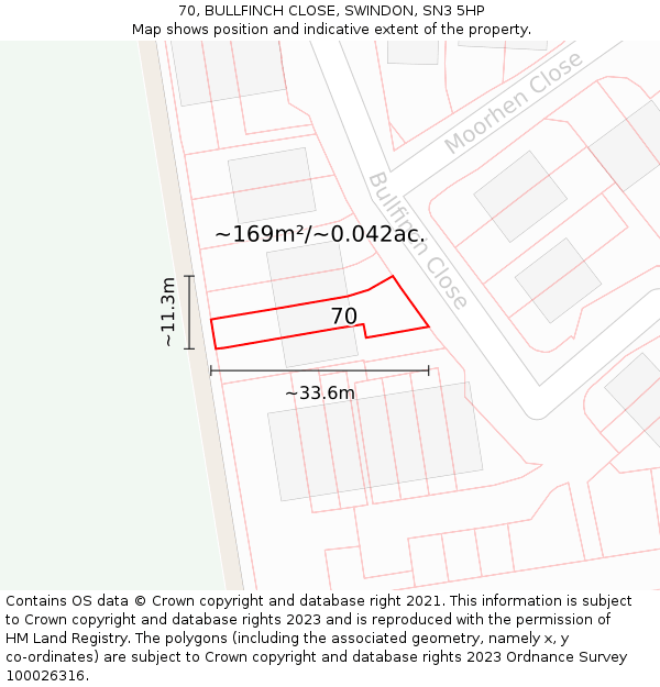 70, BULLFINCH CLOSE, SWINDON, SN3 5HP: Plot and title map