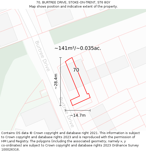 70, BURTREE DRIVE, STOKE-ON-TRENT, ST6 8GY: Plot and title map