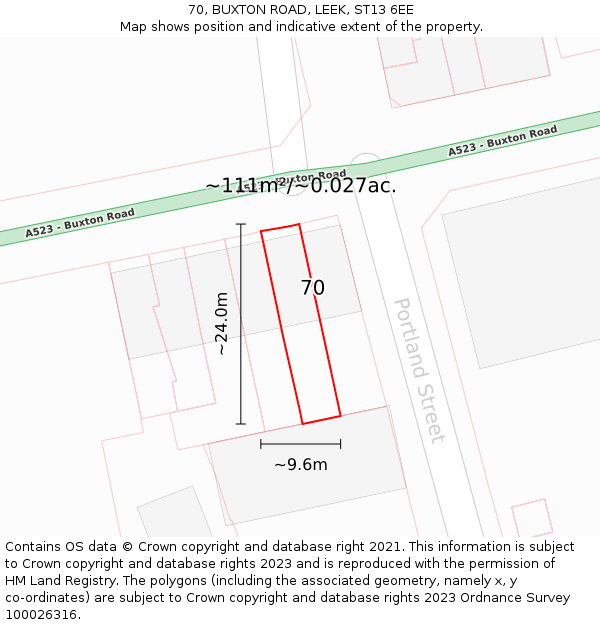70, BUXTON ROAD, LEEK, ST13 6EE: Plot and title map