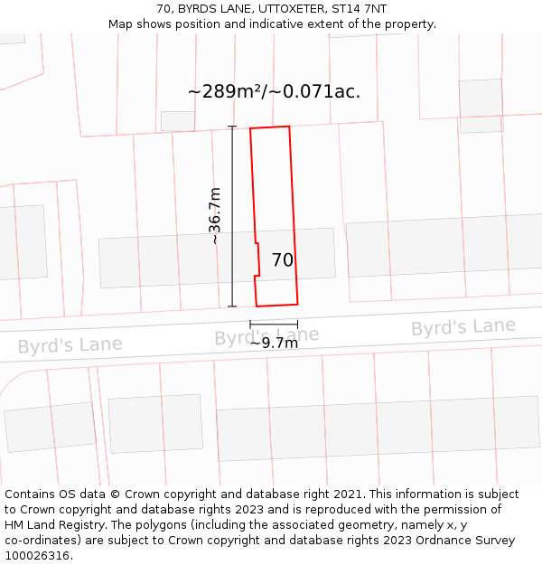 70, BYRDS LANE, UTTOXETER, ST14 7NT: Plot and title map