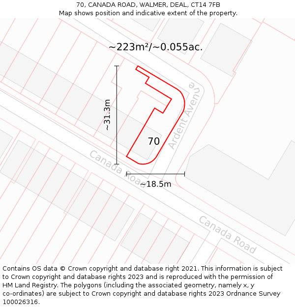 70, CANADA ROAD, WALMER, DEAL, CT14 7FB: Plot and title map