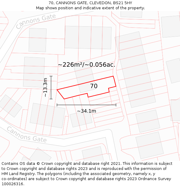 70, CANNONS GATE, CLEVEDON, BS21 5HY: Plot and title map