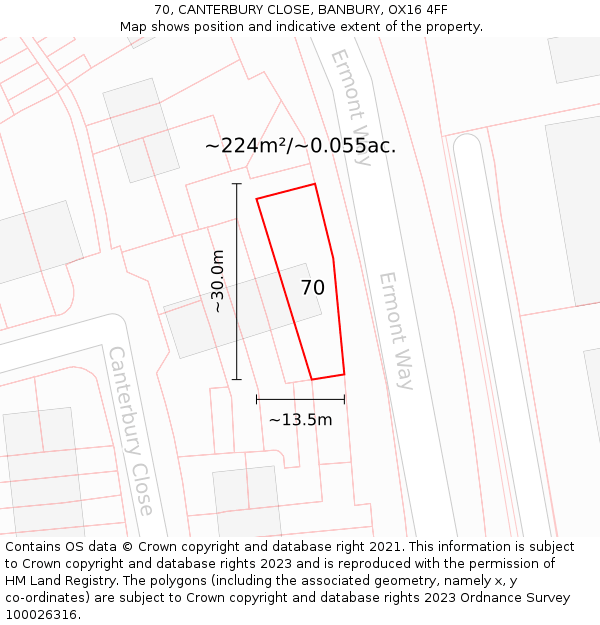 70, CANTERBURY CLOSE, BANBURY, OX16 4FF: Plot and title map