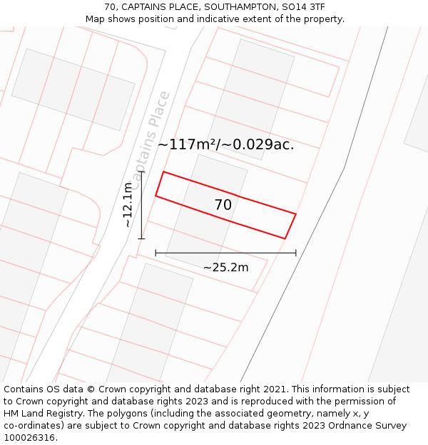 70, CAPTAINS PLACE, SOUTHAMPTON, SO14 3TF: Plot and title map