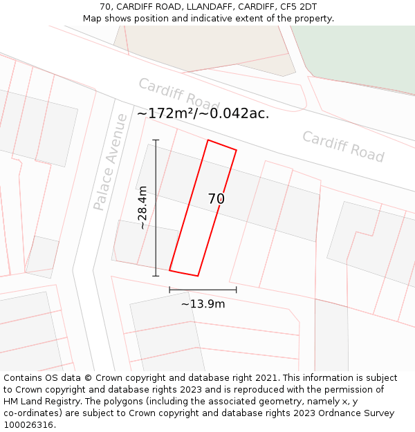 70, CARDIFF ROAD, LLANDAFF, CARDIFF, CF5 2DT: Plot and title map