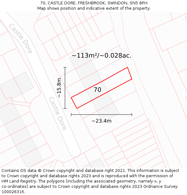 70, CASTLE DORE, FRESHBROOK, SWINDON, SN5 8PH: Plot and title map