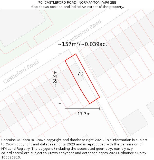 70, CASTLEFORD ROAD, NORMANTON, WF6 2EE: Plot and title map