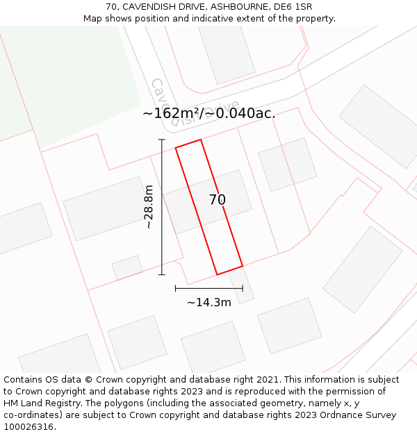 70, CAVENDISH DRIVE, ASHBOURNE, DE6 1SR: Plot and title map