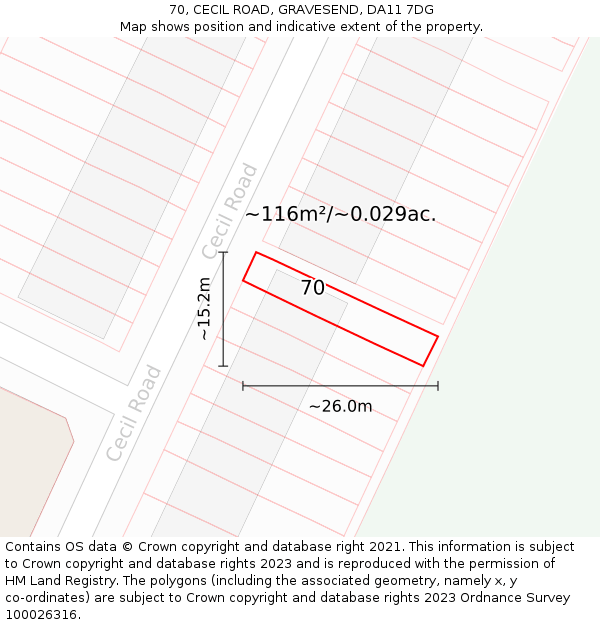 70, CECIL ROAD, GRAVESEND, DA11 7DG: Plot and title map