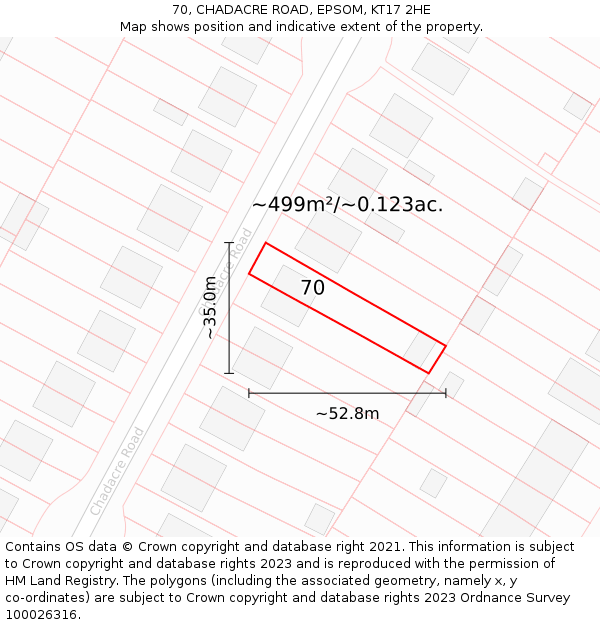 70, CHADACRE ROAD, EPSOM, KT17 2HE: Plot and title map